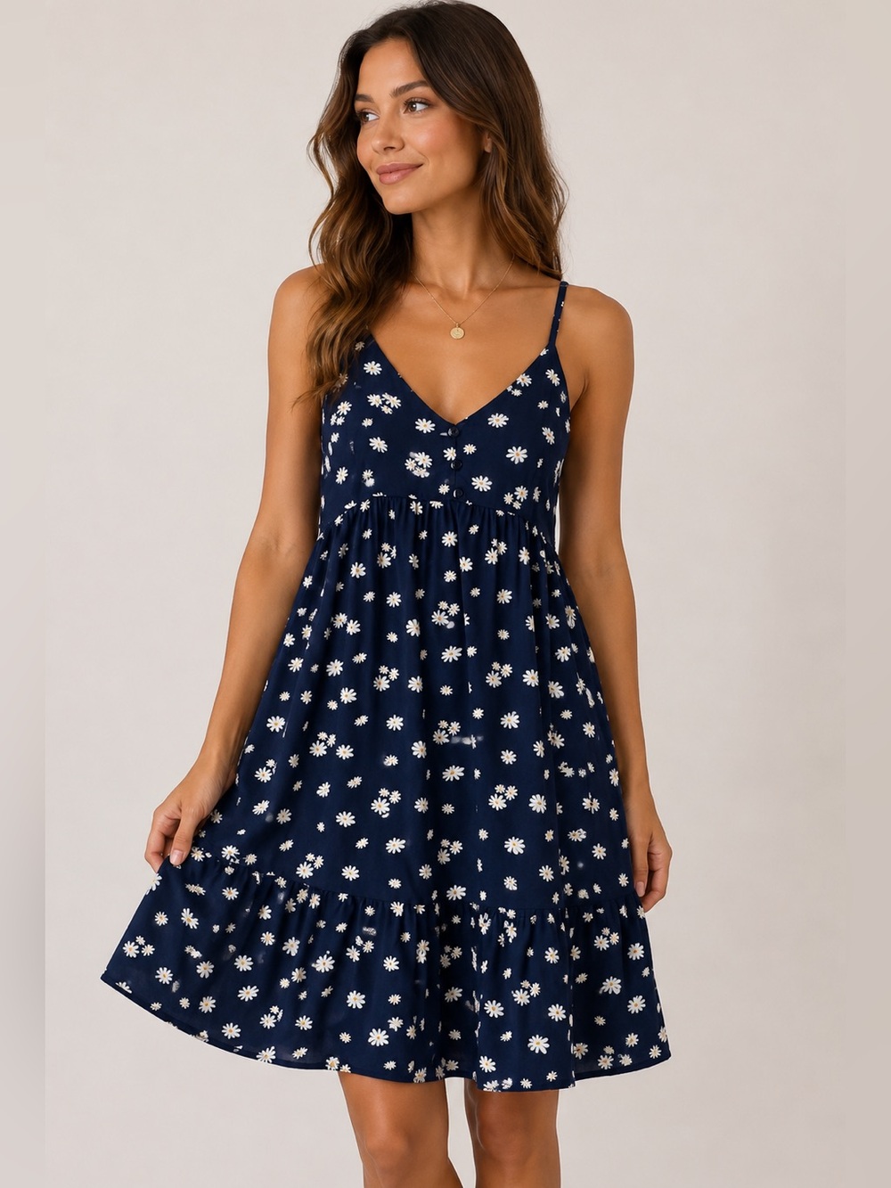 Pie in the Sky Navy Daisy Floral Sundress Cottagecore Spaghetti Strap M flowy